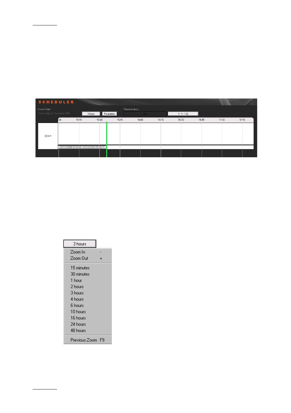 4 scheduler, 1 purpose, 2 timeline view settings | Time span, Scheduler, Purpose, Timeline view settings | EVS XEDIO Ingest Organizer Version 4.2 - June 2012 User Manual User Manual | Page 18 / 24