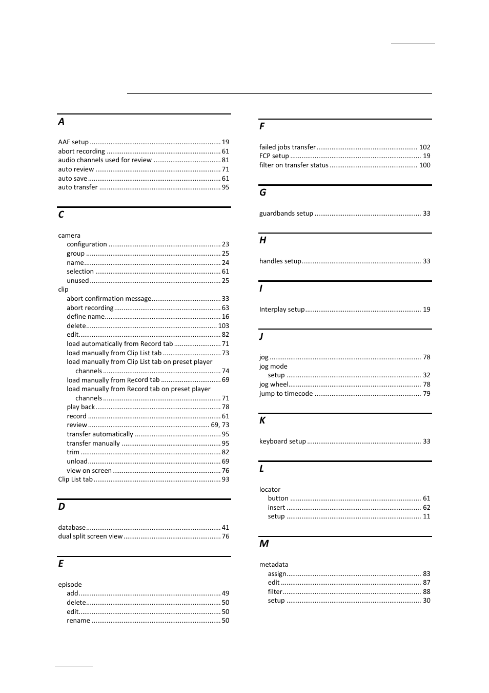 Index | EVS INSIO Version 1.1 - October 2010 User's Manual User Manual | Page 116 / 121