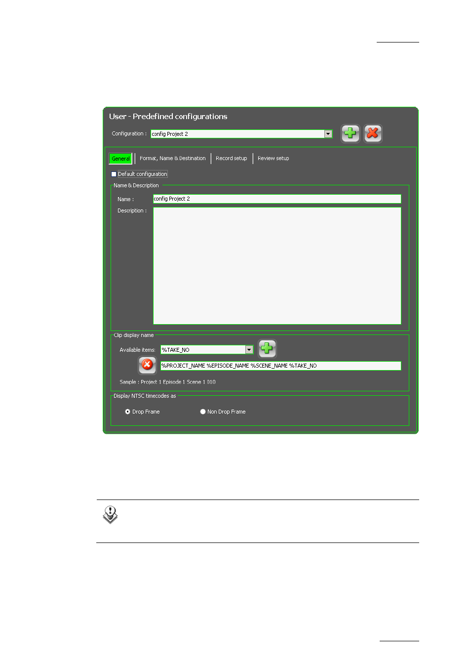 3 general tab, Default configuration, Name & description | General tab, Eneral | EVS INSIO Version 1.1 - October 2010 User's Manual User Manual | Page 24 / 121