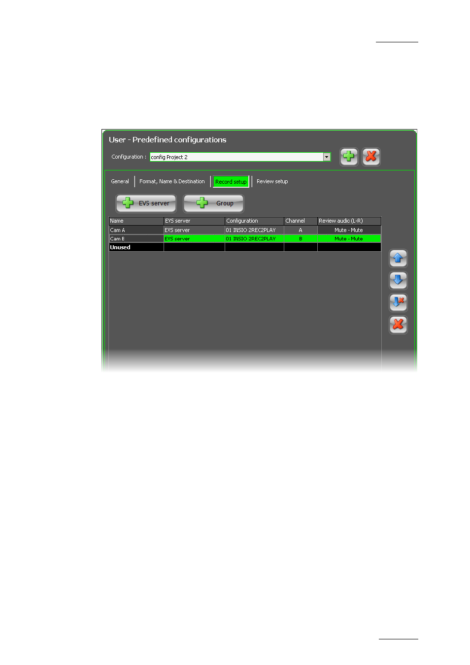 5 record setup tab, Record setup tab, Ecord | Etup | EVS INSIO Version 1.1 - October 2010 User's Manual User Manual | Page 32 / 121