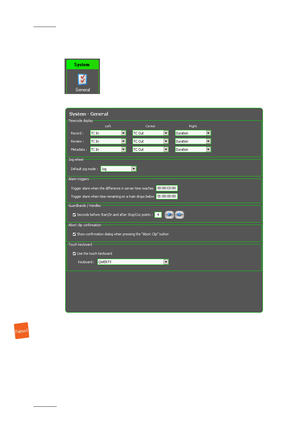 5 system general settings, Timecode display, Jog wheel | System general settings | EVS INSIO Version 1.1 - October 2010 User's Manual User Manual | Page 41 / 121