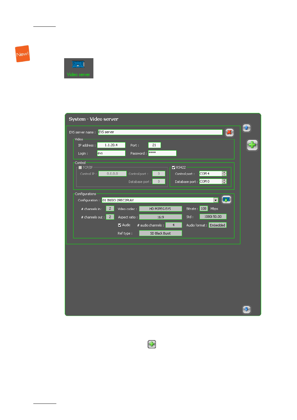 Video server settings, Video server settings’ on, 6 video server settings | EVS INSIO Version 1.1 - October 2010 User's Manual User Manual | Page 43 / 121