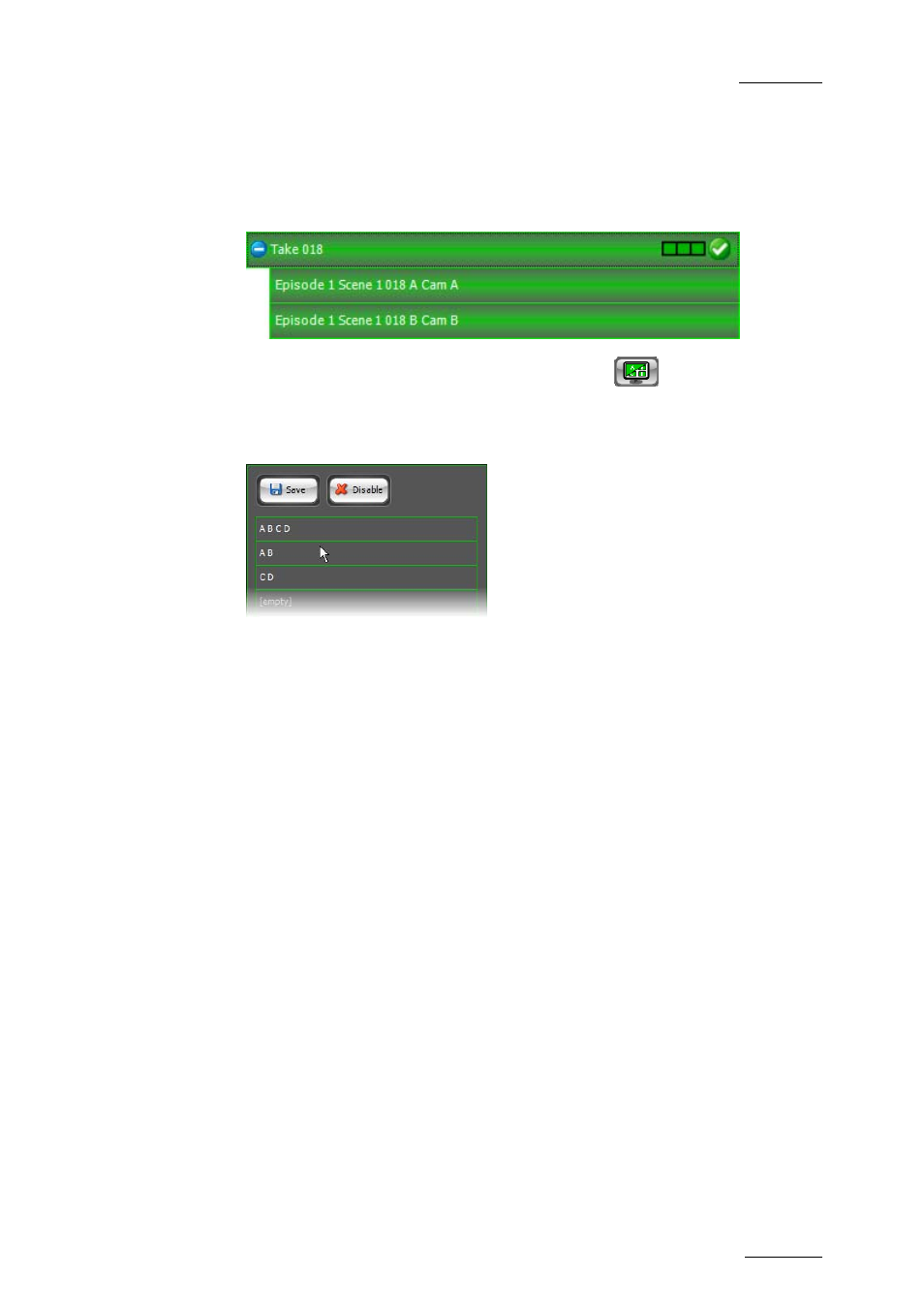 Select a take in the clip list tab | EVS INSIO Version 1.1 - October 2010 User's Manual User Manual | Page 84 / 121
