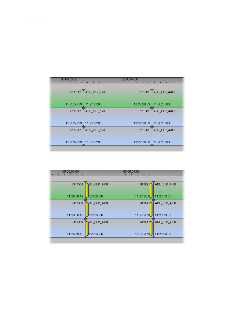 Example, Initial situation, Element selected for slipping action | Xample | EVS IPDirector Version 5.6 - May 2009 Part 7 User's Manual User Manual | Page 129 / 206