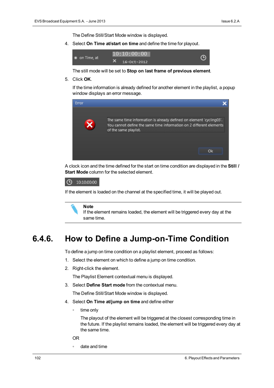 How to define a jump-on-time condition | EVS IPDirector Version 6.2 - June 2013 PLAYLIST PANEL User Manual User Manual | Page 116 / 178