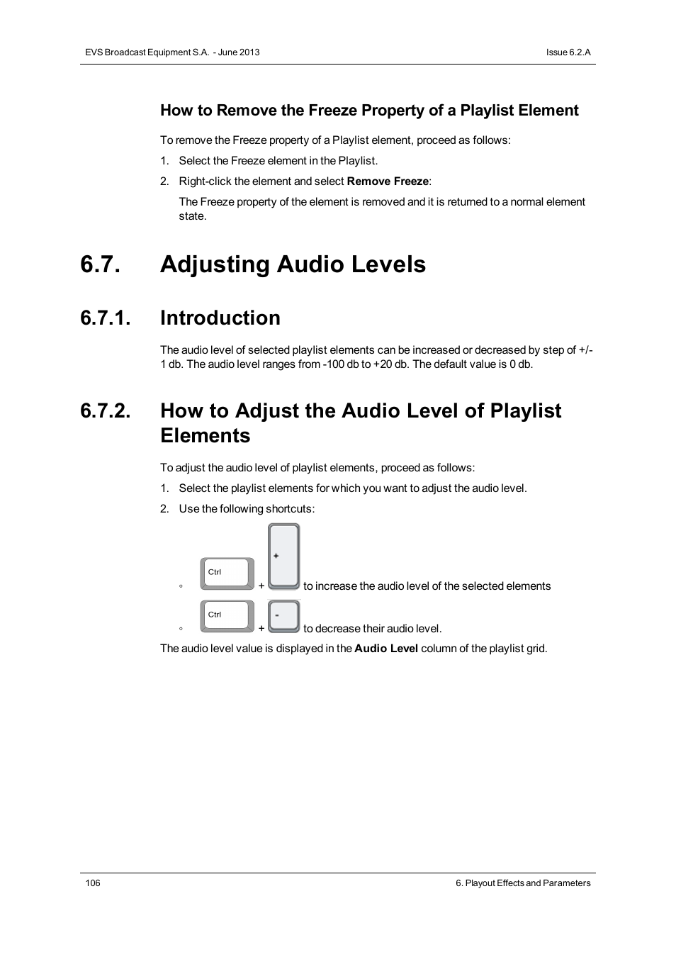 Adjusting audio levels, Introduction, How to adjust the audio level of playlist elements | EVS IPDirector Version 6.2 - June 2013 PLAYLIST PANEL User Manual User Manual | Page 120 / 178