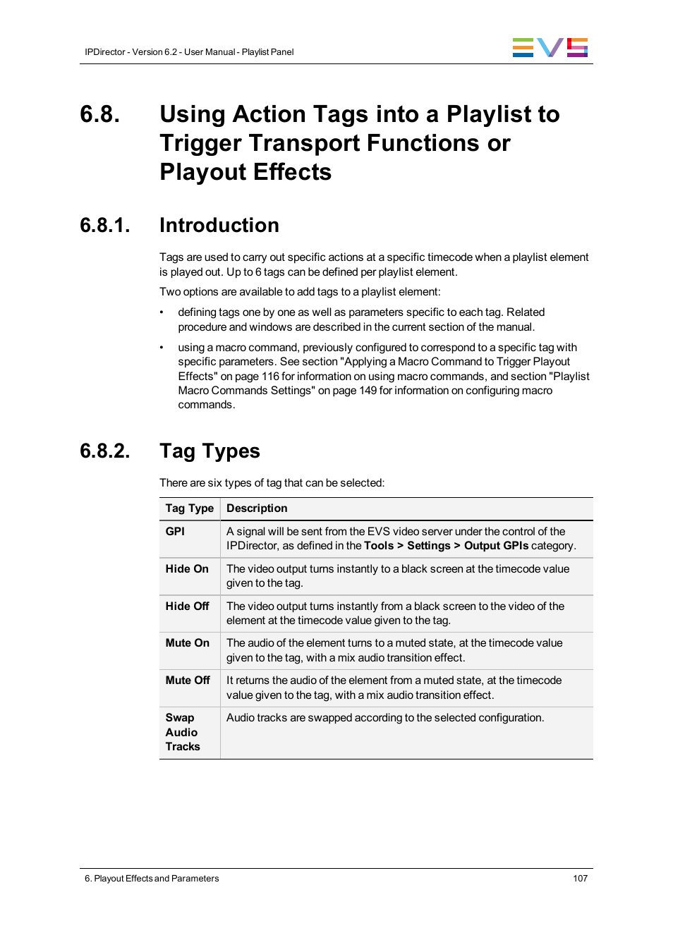 Introduction, Tag types | EVS IPDirector Version 6.2 - June 2013 PLAYLIST PANEL User Manual User Manual | Page 121 / 178