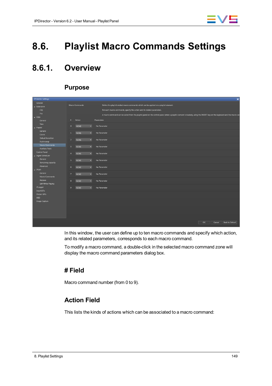 Playlist macro commands settings, Overview | EVS IPDirector Version 6.2 - June 2013 PLAYLIST PANEL User Manual User Manual | Page 163 / 178