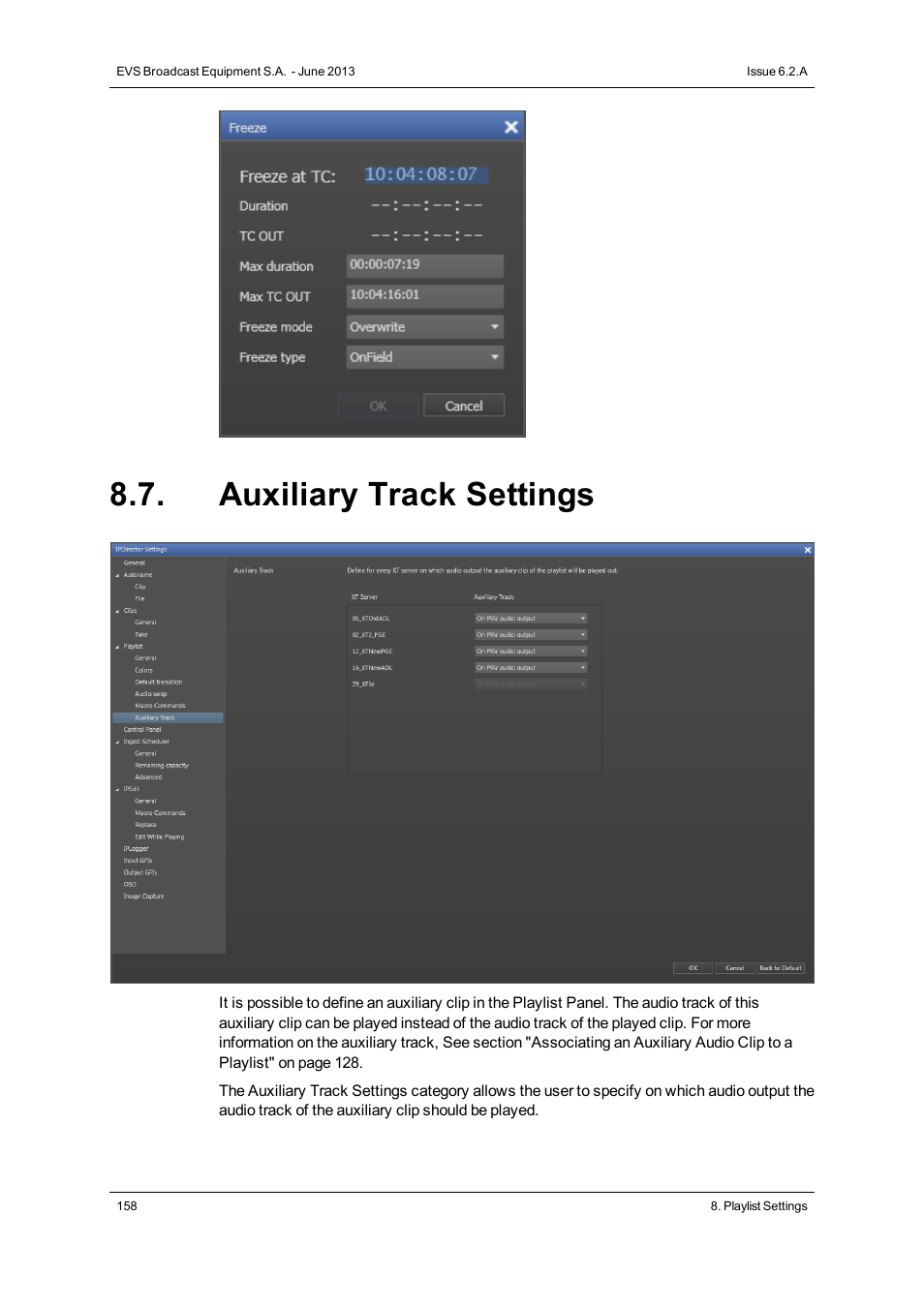 Auxiliary track settings | EVS IPDirector Version 6.2 - June 2013 PLAYLIST PANEL User Manual User Manual | Page 172 / 178