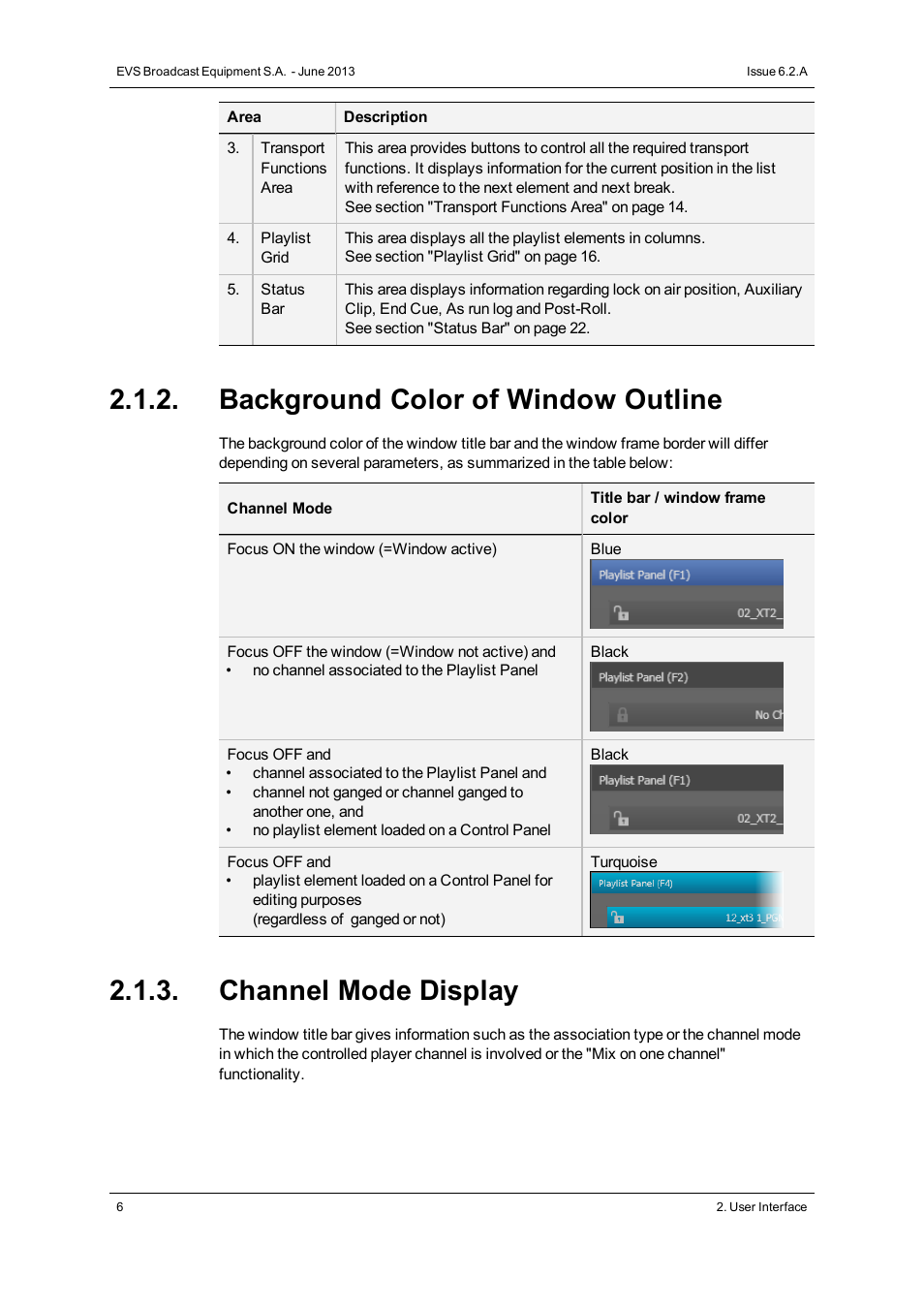 Background color of window outline, Channel mode display | EVS IPDirector Version 6.2 - June 2013 PLAYLIST PANEL User Manual User Manual | Page 20 / 178