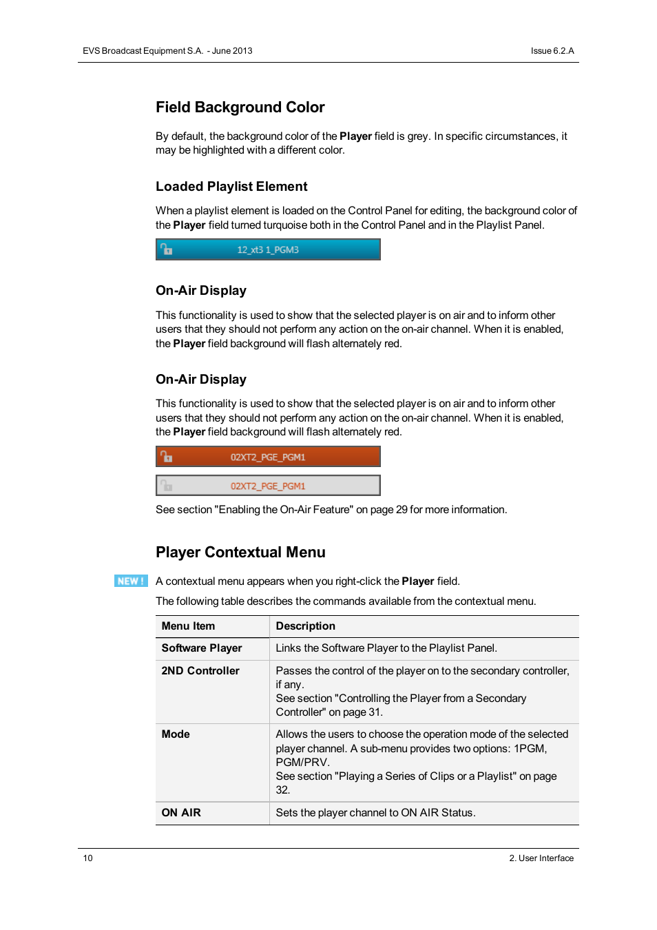 Field background color, Player contextual menu | EVS IPDirector Version 6.2 - June 2013 PLAYLIST PANEL User Manual User Manual | Page 24 / 178