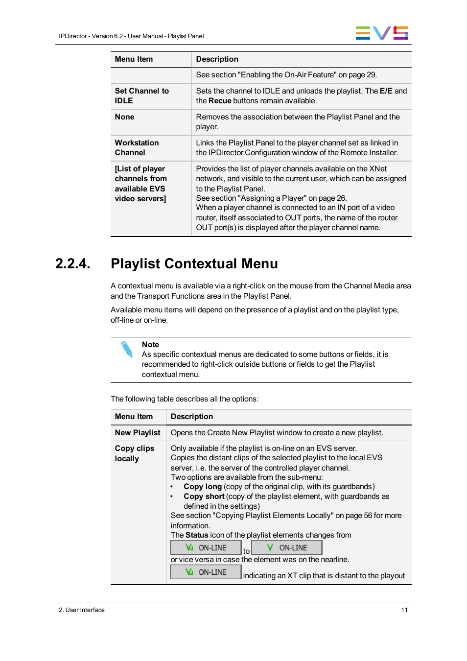Playlist contextual menu | EVS IPDirector Version 6.2 - June 2013 PLAYLIST PANEL User Manual User Manual | Page 25 / 178