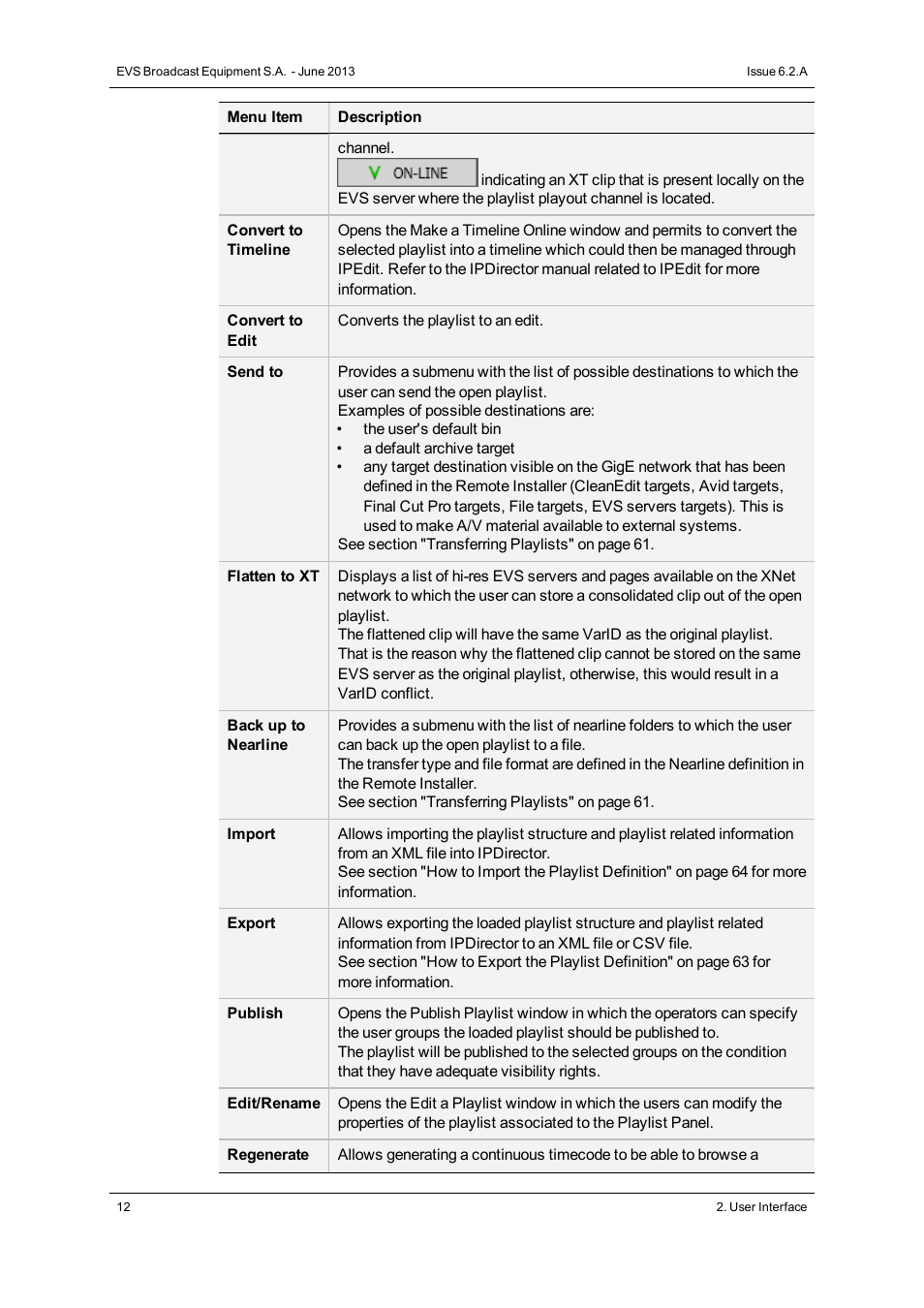 EVS IPDirector Version 6.2 - June 2013 PLAYLIST PANEL User Manual User Manual | Page 26 / 178