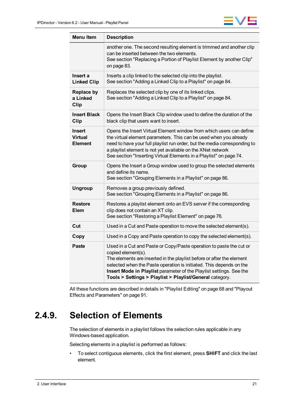 Selection of elements | EVS IPDirector Version 6.2 - June 2013 PLAYLIST PANEL User Manual User Manual | Page 35 / 178