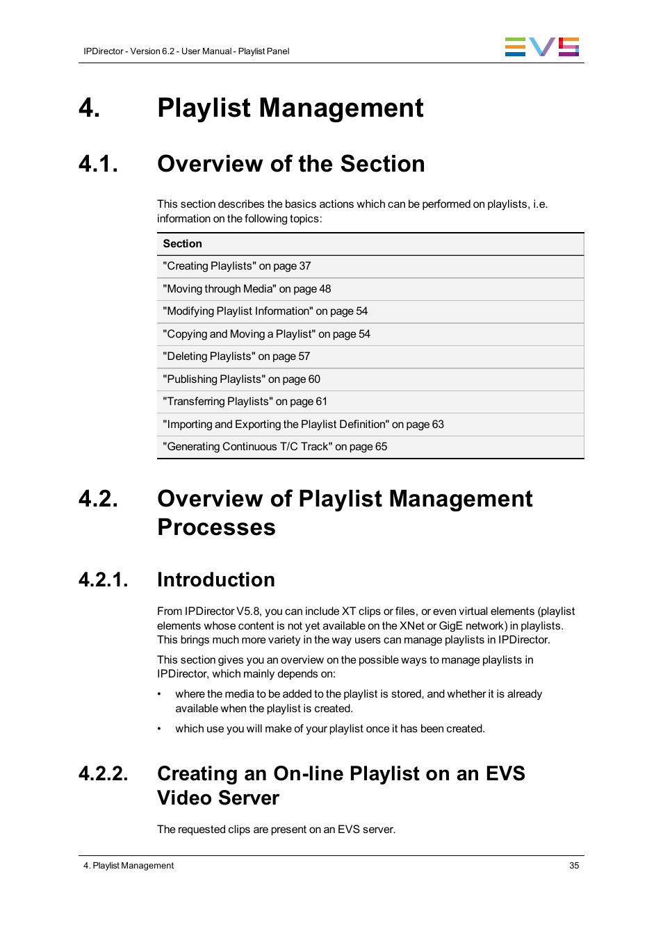 Playlist management, Overview of the section, Overview of playlist management processes | Introduction | EVS IPDirector Version 6.2 - June 2013 PLAYLIST PANEL User Manual User Manual | Page 49 / 178