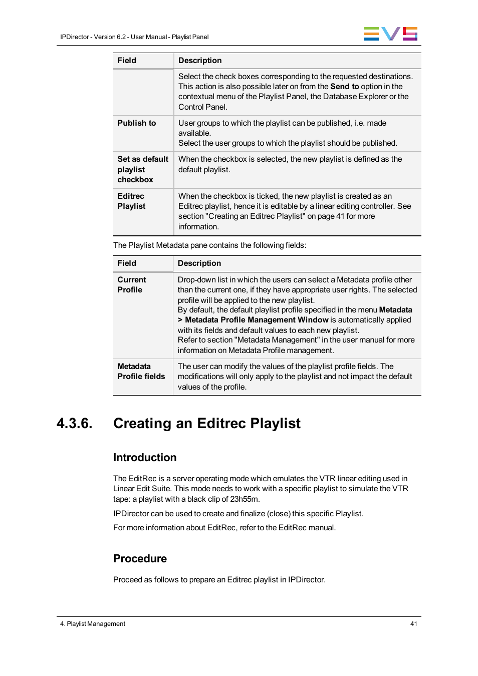 Creating an editrec playlist, Introduction, Procedure | EVS IPDirector Version 6.2 - June 2013 PLAYLIST PANEL User Manual User Manual | Page 55 / 178