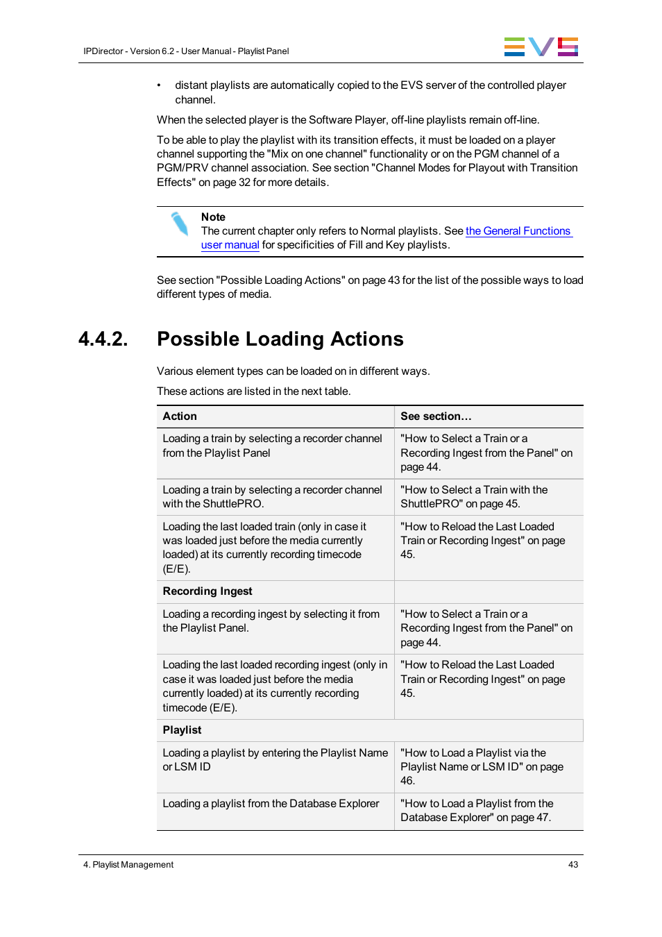 Possible loading actions | EVS IPDirector Version 6.2 - June 2013 PLAYLIST PANEL User Manual User Manual | Page 57 / 178