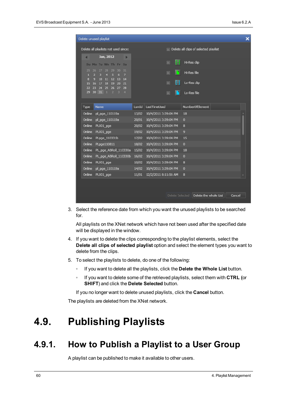 Publishing playlists, How to publish a playlist to a user group | EVS IPDirector Version 6.2 - June 2013 PLAYLIST PANEL User Manual User Manual | Page 74 / 178