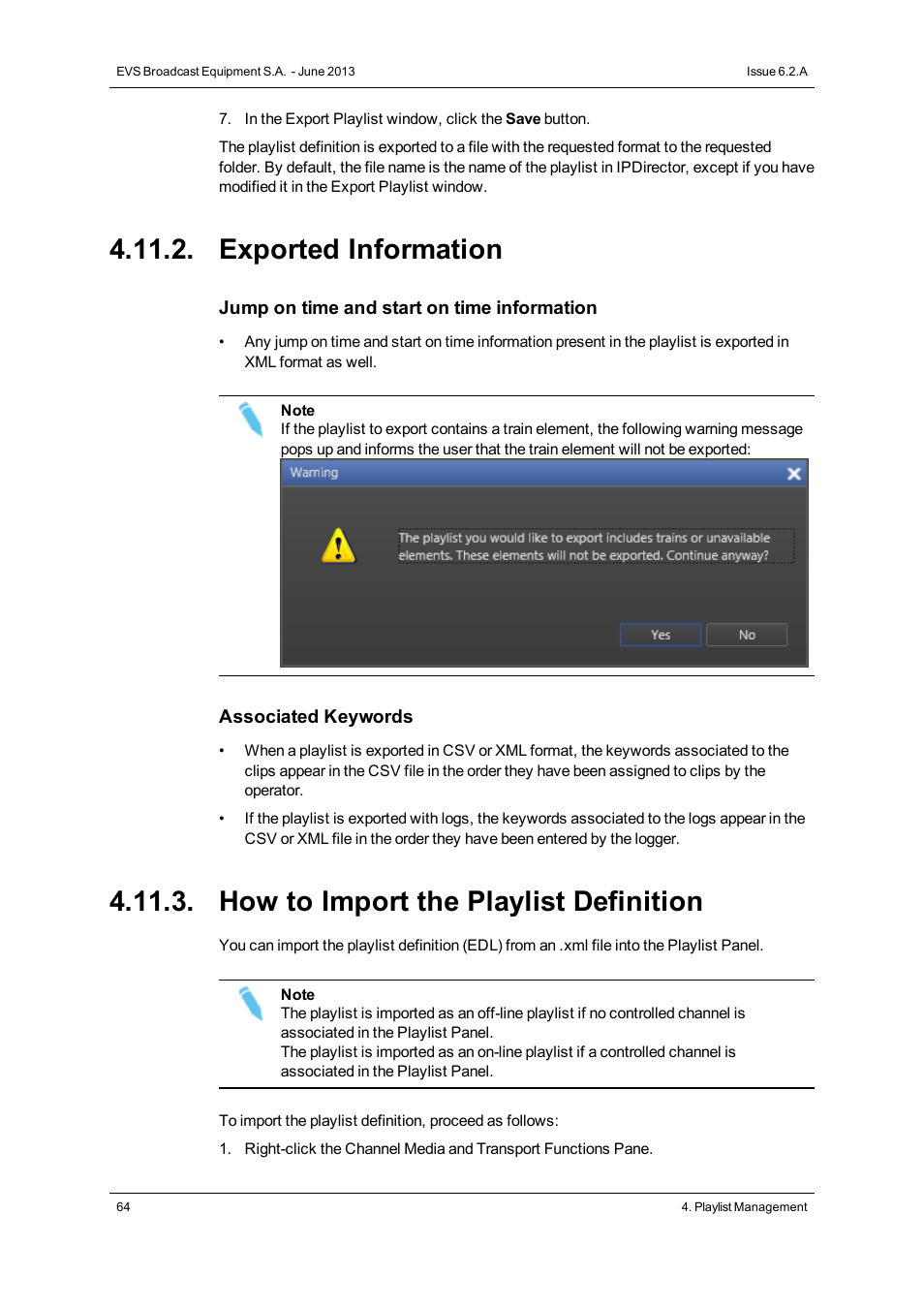 Exported information, How to import the playlist definition | EVS IPDirector Version 6.2 - June 2013 PLAYLIST PANEL User Manual User Manual | Page 78 / 178