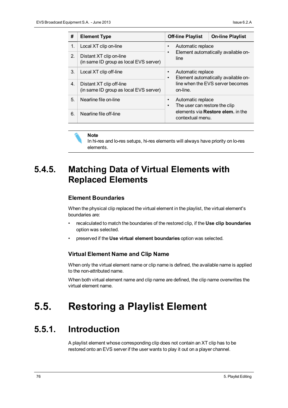 Restoring a playlist element, Introduction | EVS IPDirector Version 6.2 - June 2013 PLAYLIST PANEL User Manual User Manual | Page 90 / 178