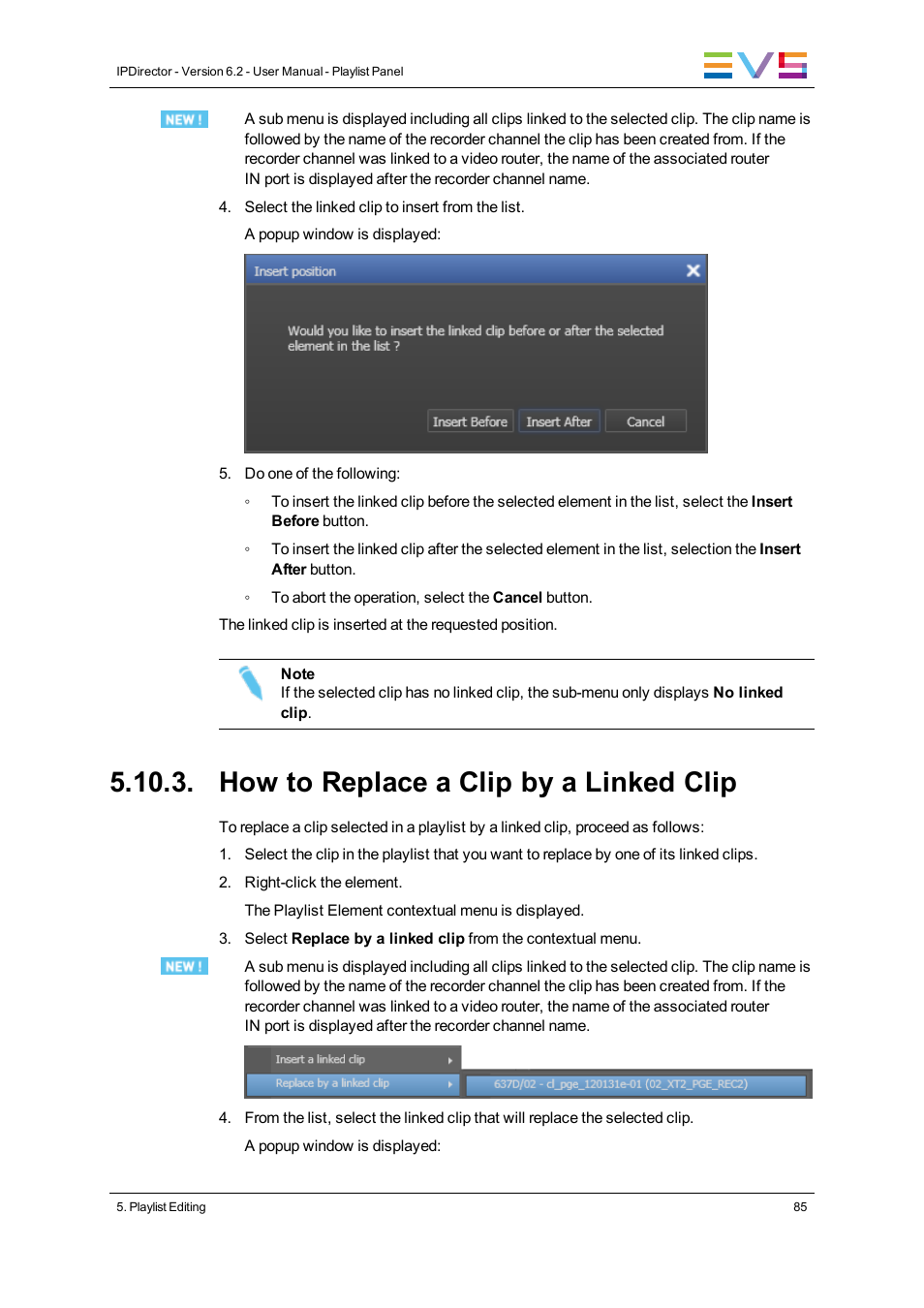 How to replace a clip by a linked clip | EVS IPDirector Version 6.2 - June 2013 PLAYLIST PANEL User Manual User Manual | Page 99 / 178