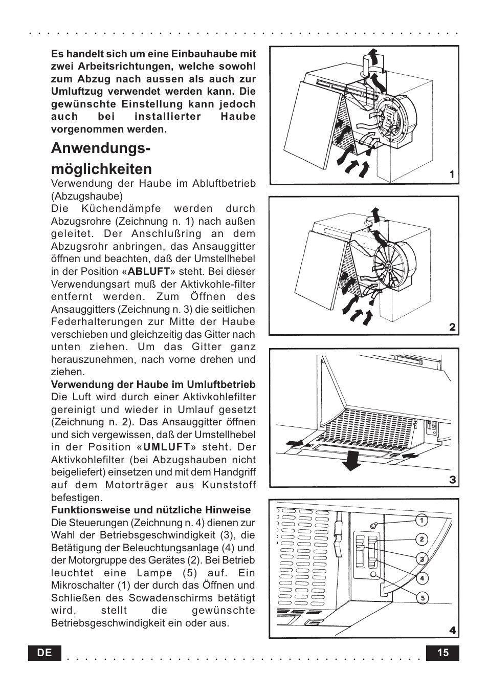 Anwendungs- möglichkeiten, 15 de | Zanussi ZH 6011 W/E User Manual | Page 6 / 9