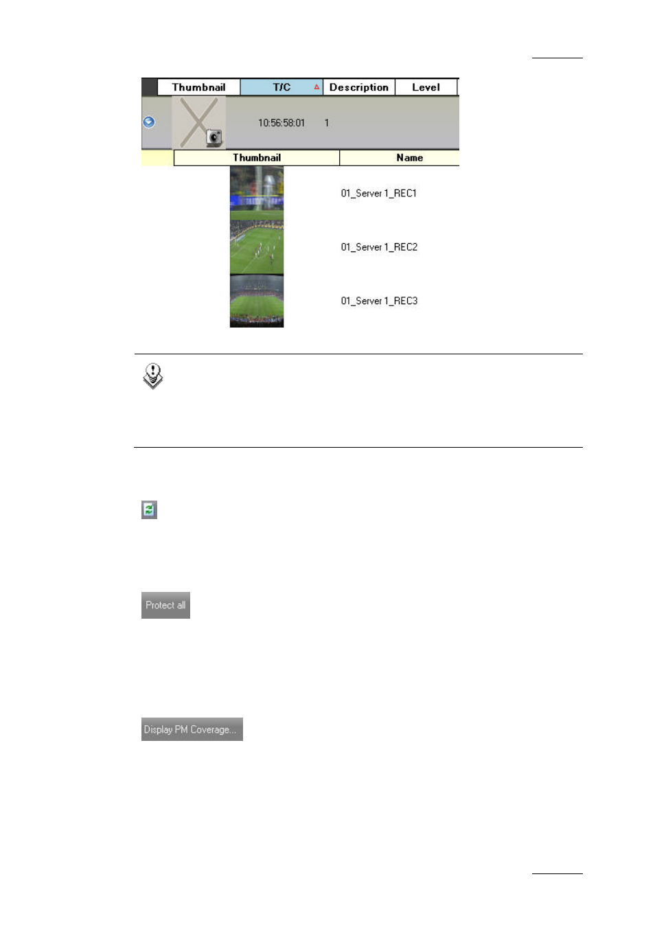 Refresh button, Protect all, Display pm coverage | EVS IPDirector Version 5.9 - January 2011 Part 2 User’s Manual User Manual | Page 16 / 93