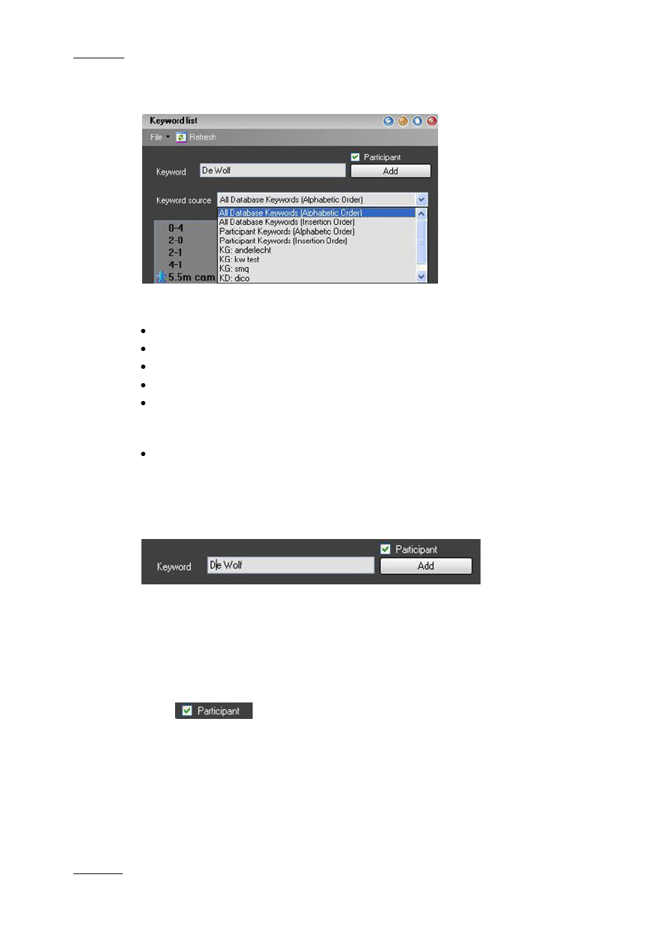 5 keywords display options, 6 how to add keywords, Keyword list tool | Overview of the keyword list window, Eywords, Isplay, Ptions, Ow to | EVS IPDirector Version 5.9 - January 2011 Part 2 User’s Manual User Manual | Page 69 / 93