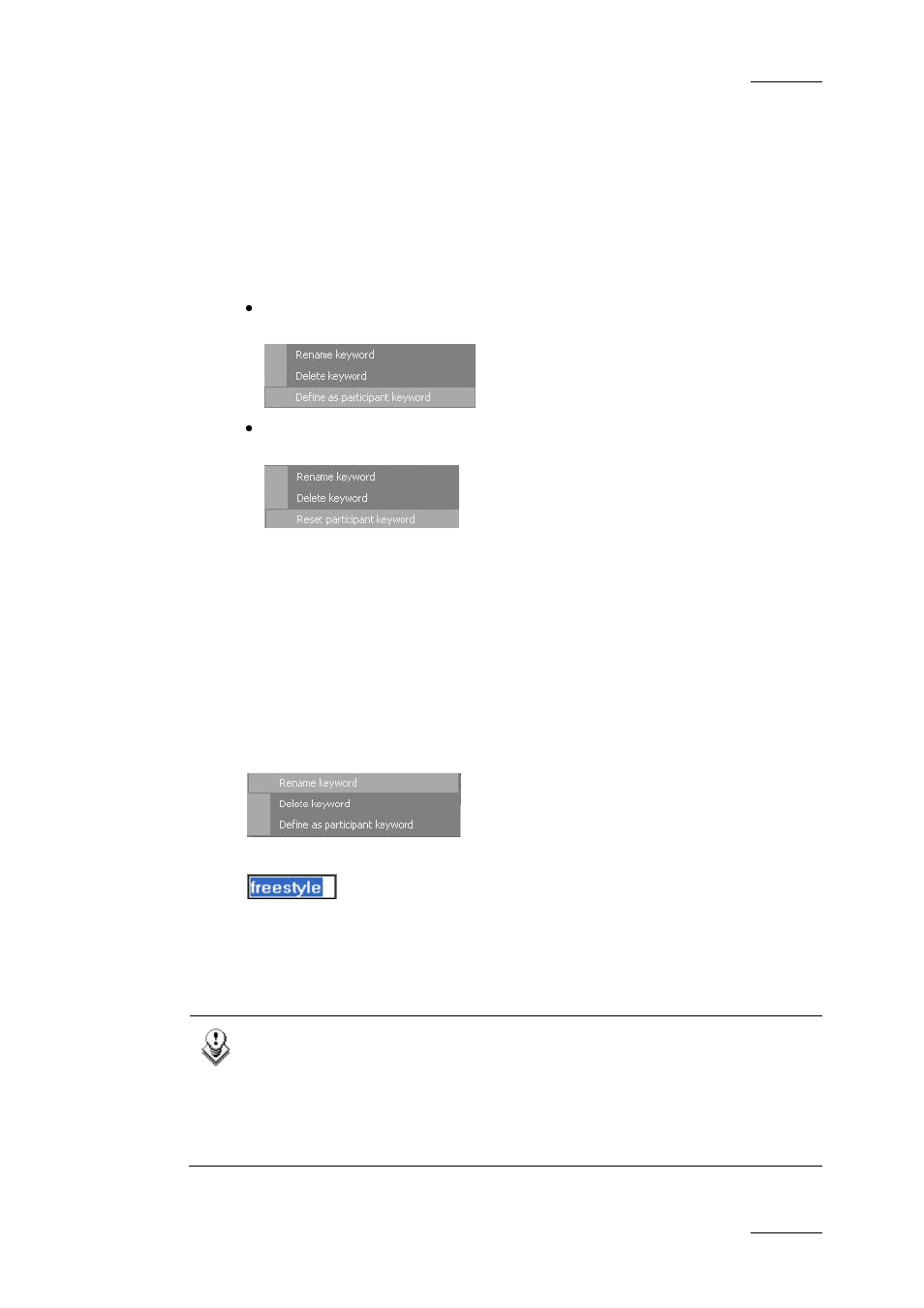 7 how to change the keywords type, 8 how to rename keywords, Keyword list file menu | Keyword list refresh option, Keyword types, Ow to, Hange the, Eywords, Ename | EVS IPDirector Version 5.9 - January 2011 Part 2 User’s Manual User Manual | Page 70 / 93