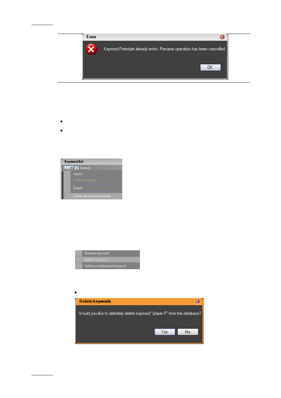 9 how to delete keywords, Keywords display options, How to add keywords | Ow to, Elete, Eywords | EVS IPDirector Version 5.9 - January 2011 Part 2 User’s Manual User Manual | Page 71 / 93