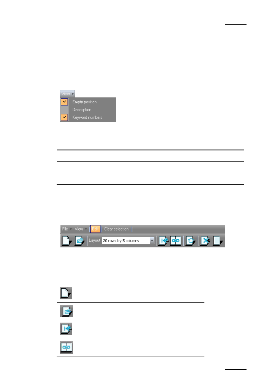 3 keyword grid view options, 4 keyword grid editing toolbar, Keyword grid tool | Overview of the keyword grid window, Eyword, Ptions, Diting, Oolbar | EVS IPDirector Version 5.9 - January 2011 Part 2 User’s Manual User Manual | Page 76 / 93