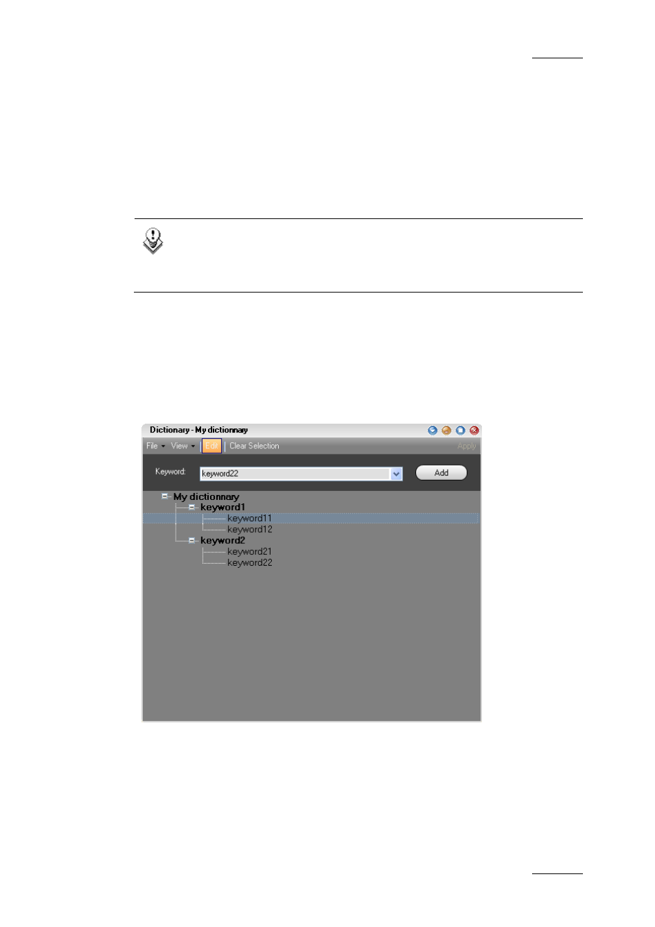 5 dictionary tool, 1 overview of the dictionary window, How to edit a keyword grid | Verview of the, Ictionary, Indow | EVS IPDirector Version 5.9 - January 2011 Part 2 User’s Manual User Manual | Page 82 / 93
