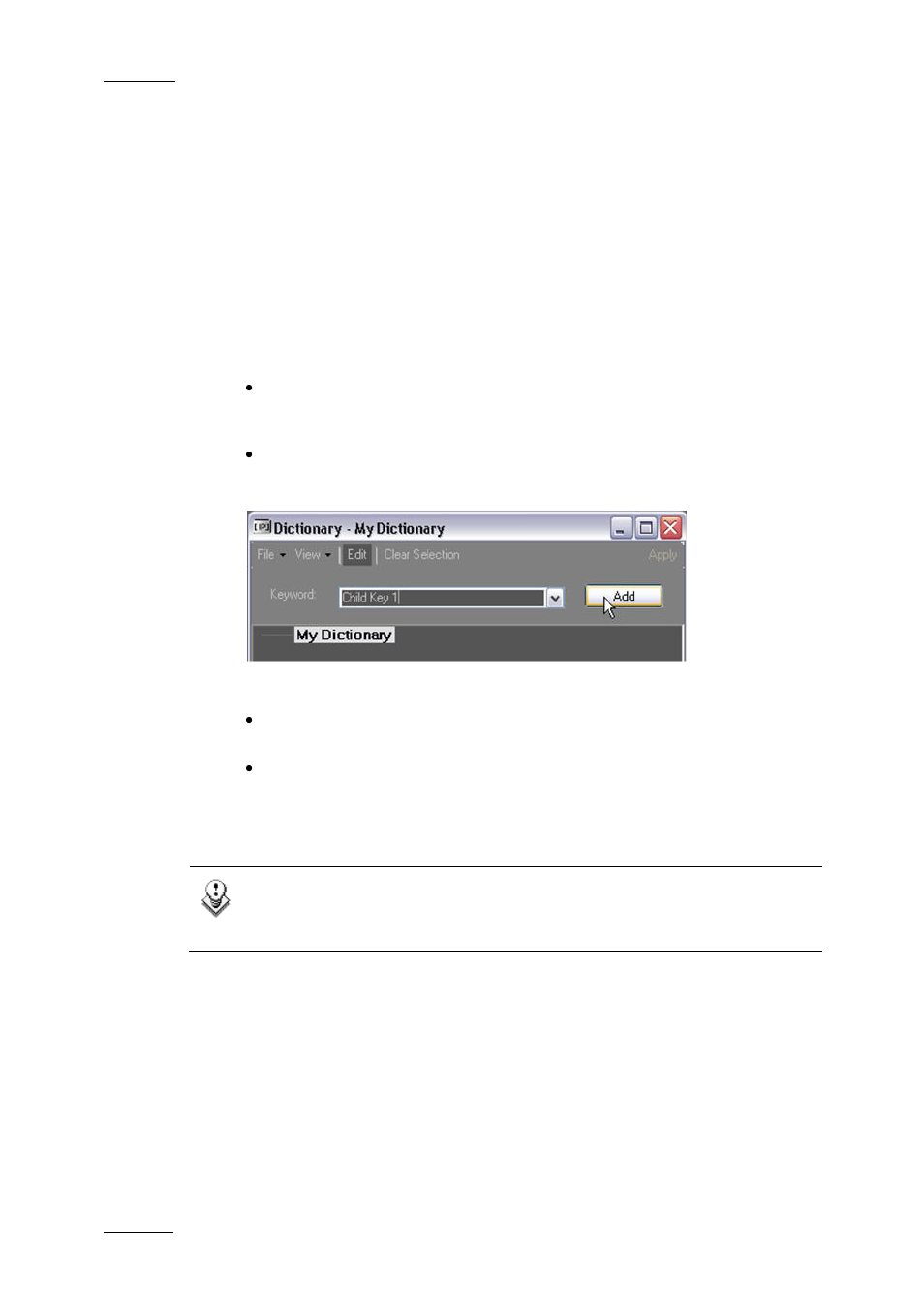 6 how to add new keywords to a dictionary, Keyword dictionary file menu, Keyword dictionary view option | Ow to, Eywords to a, Ictionary | EVS IPDirector Version 5.9 - January 2011 Part 2 User’s Manual User Manual | Page 85 / 93