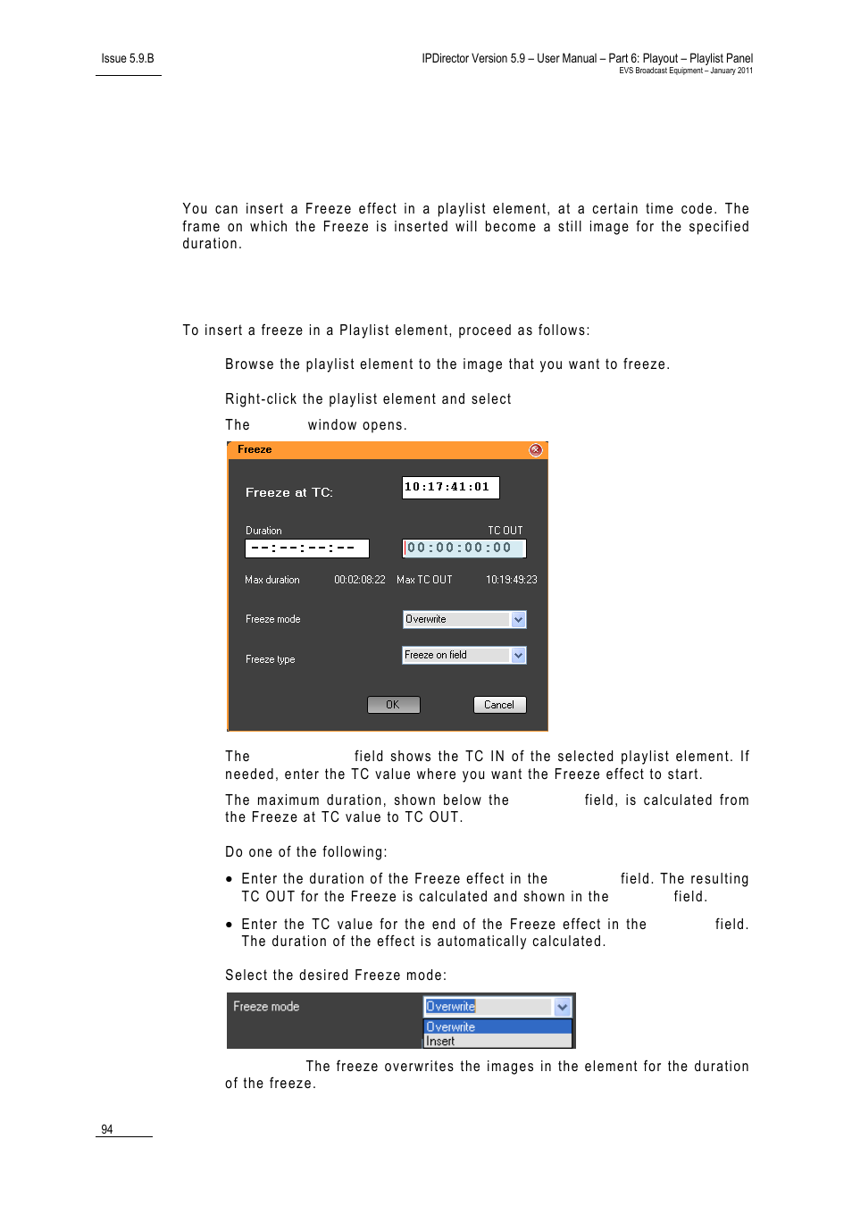 6 inserting a freeze effect in a playlist element, Introduction, How to insert a freeze in a playlist element | Inserting a freeze effect in a playlist element, Nserting a, Reeze, Ffect in a, Laylist, Lement | EVS IPDirector Version 5.9 - January 2011 Part 6 User’s Manual User Manual | Page 105 / 192