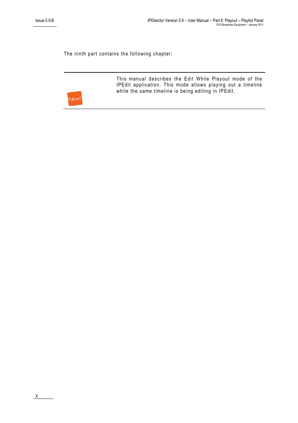 Part 9: editing | EVS IPDirector Version 5.9 - January 2011 Part 6 User’s Manual User Manual | Page 11 / 192