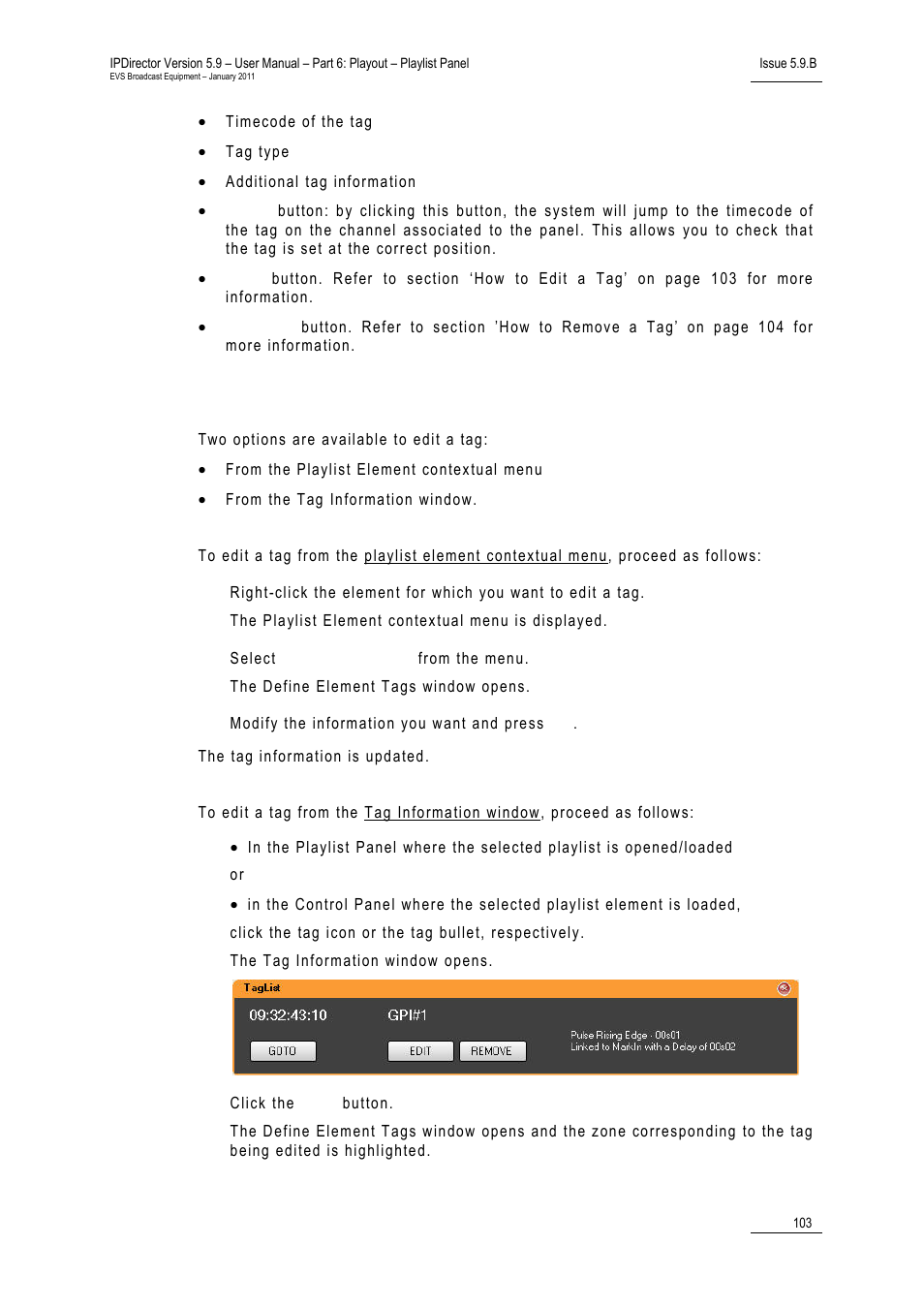 How to edit a tag | EVS IPDirector Version 5.9 - January 2011 Part 6 User’s Manual User Manual | Page 114 / 192