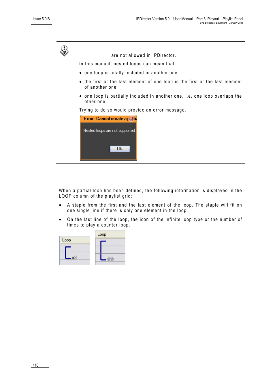 Display of partial loops in the playlist grid | EVS IPDirector Version 5.9 - January 2011 Part 6 User’s Manual User Manual | Page 121 / 192