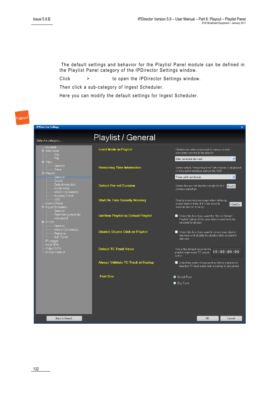 9 playlist settings, General settings, Playlist settings | 1 ‘general, Settings, Eneral, Ettings | EVS IPDirector Version 5.9 - January 2011 Part 6 User’s Manual User Manual | Page 143 / 192