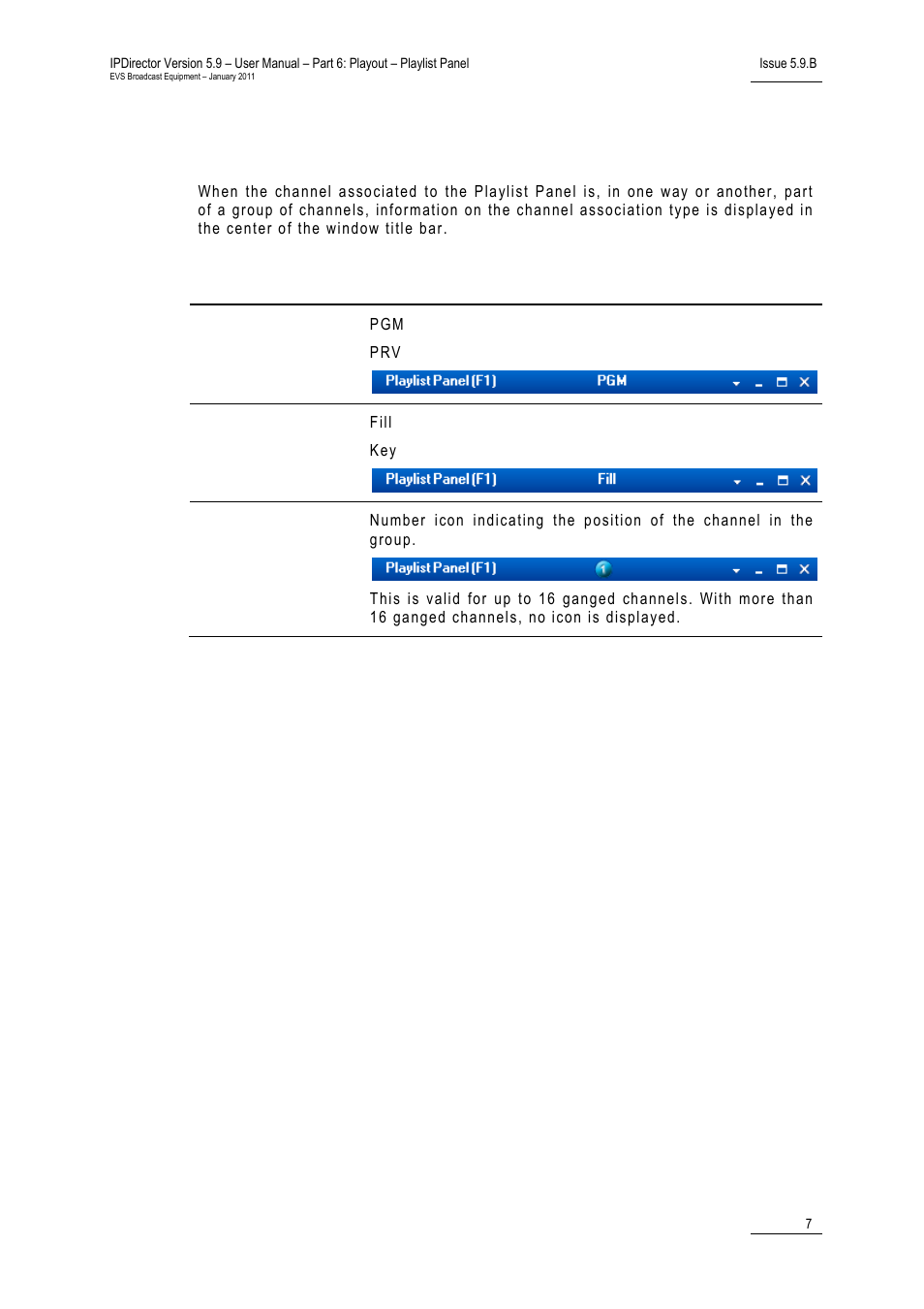 Display gang mode of the channel | EVS IPDirector Version 5.9 - January 2011 Part 6 User’s Manual User Manual | Page 18 / 192