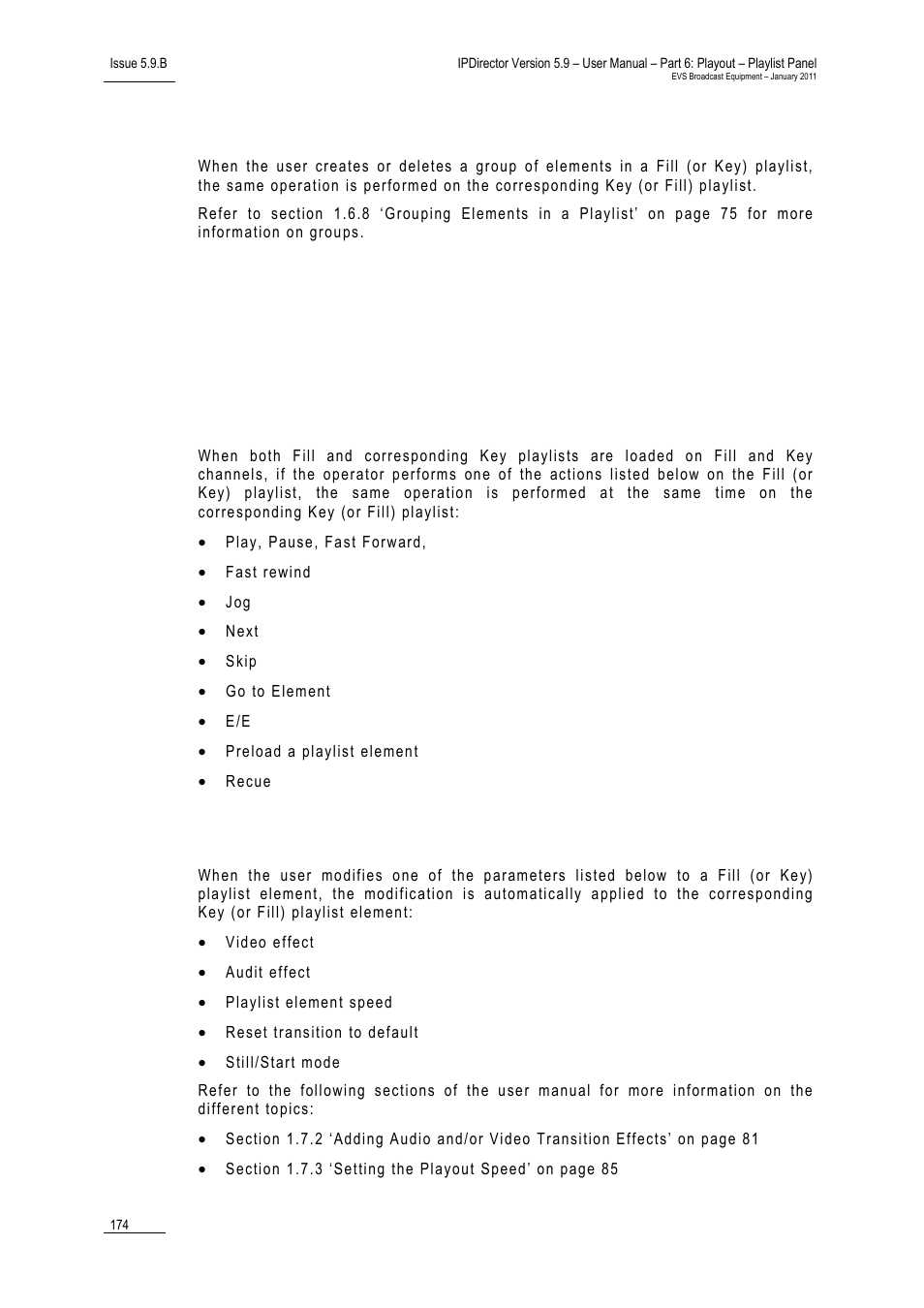 Grouping elements in a fill or key playlist, Modifying playout effects and parameters | EVS IPDirector Version 5.9 - January 2011 Part 6 User’s Manual User Manual | Page 185 / 192