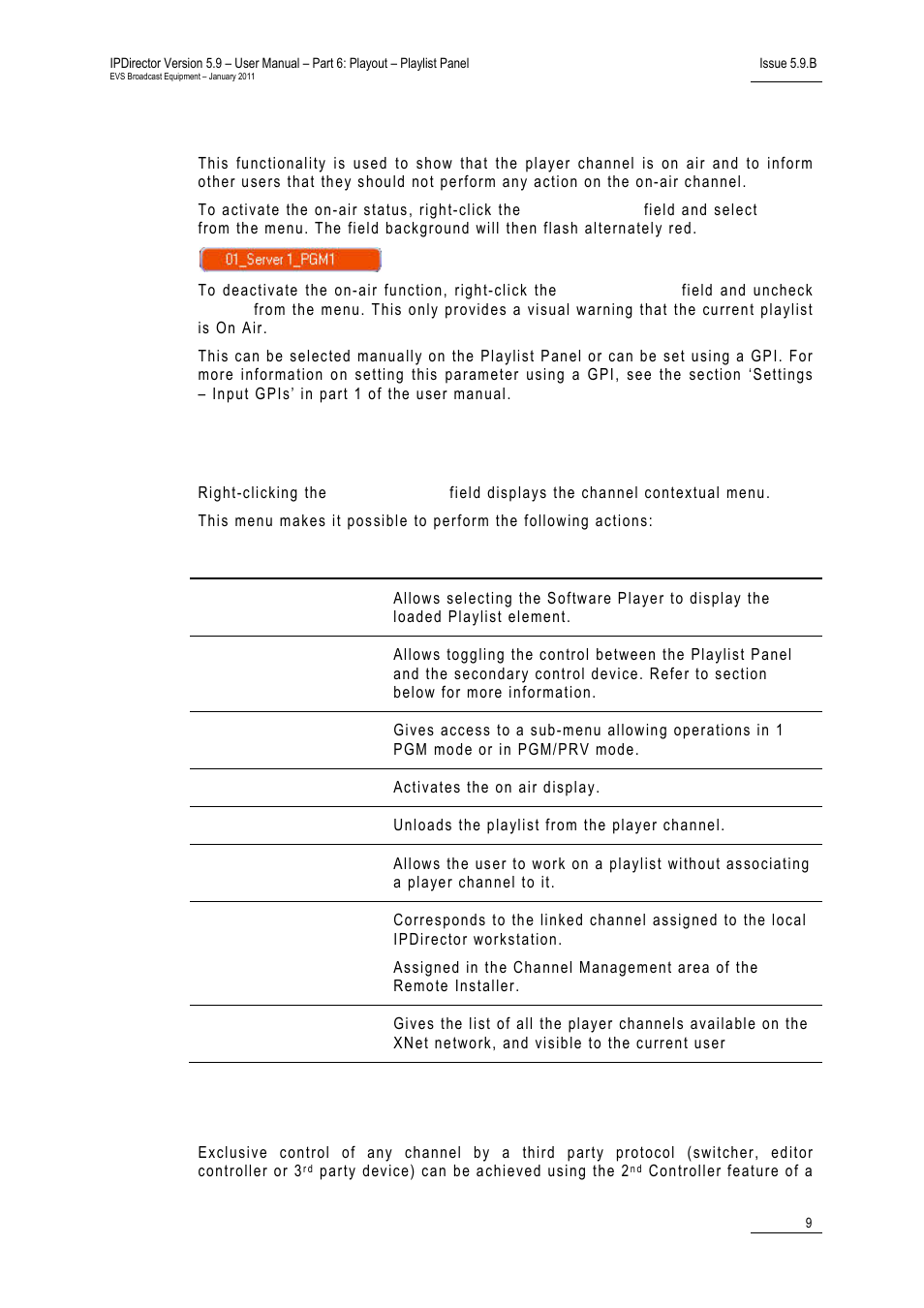 On-air display, Channel contextual menu, Secondary control mode | EVS IPDirector Version 5.9 - January 2011 Part 6 User’s Manual User Manual | Page 20 / 192