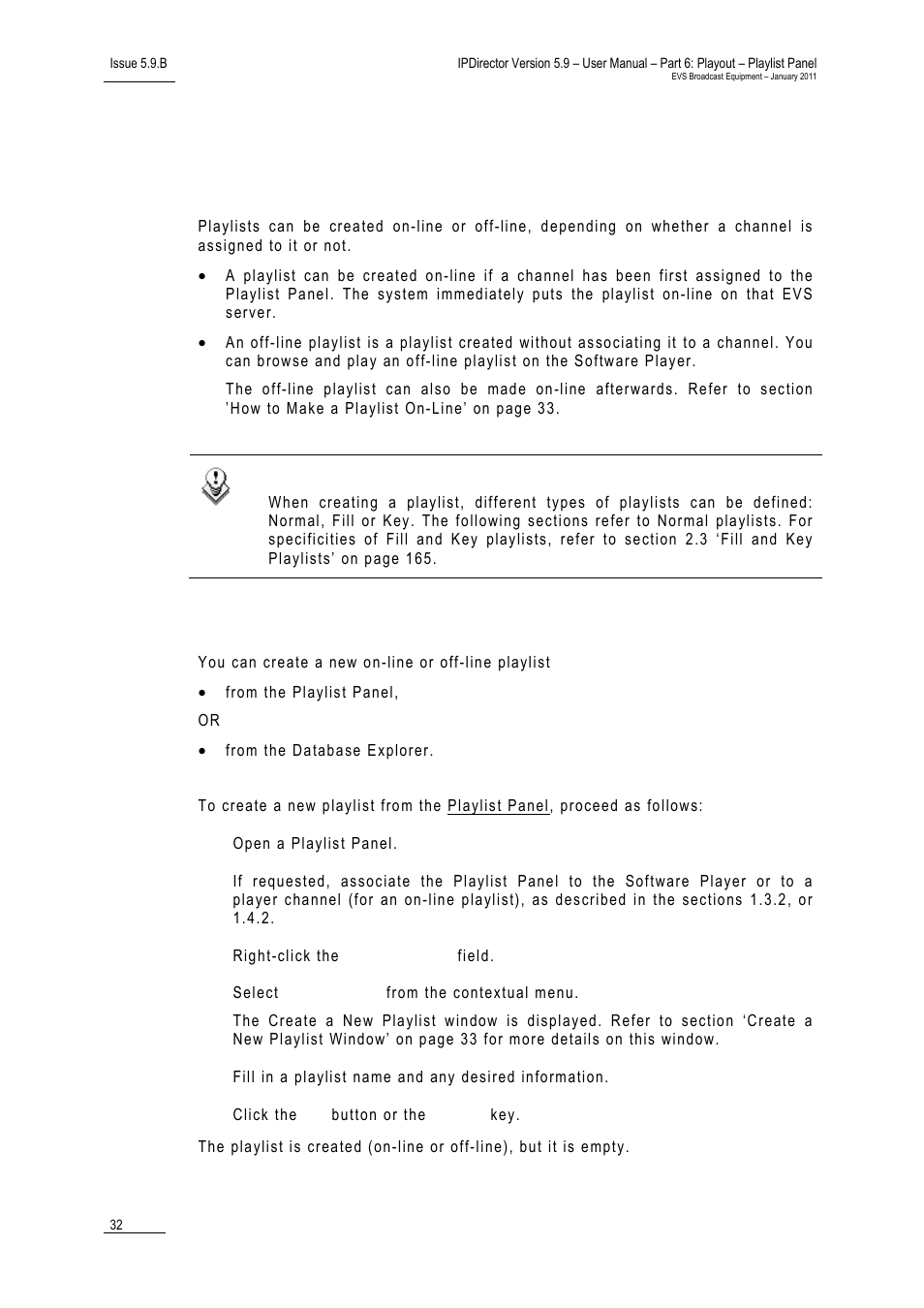 3 creating playlists, Introduction, How to create a new playlist | Creating playlists, Creating playlists: po, 3 ‘ creating playlists, 3 ‘creating playlists, Reating, Laylists | EVS IPDirector Version 5.9 - January 2011 Part 6 User’s Manual User Manual | Page 43 / 192
