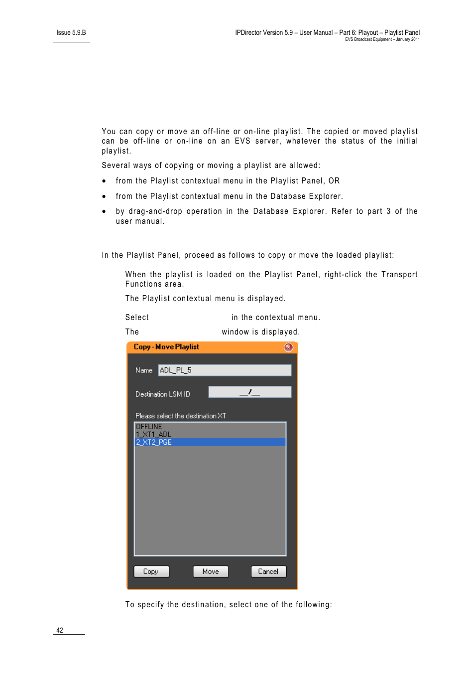 Copying and moving a playlist, Introduction, How to copy or move a playlist | Copying or moving playlists and playlist elements, 7 ‘copying and moving a playlist, 7 ‘ copying and moving a playlist, Opying or, Oving, Laylists and, Laylist | EVS IPDirector Version 5.9 - January 2011 Part 6 User’s Manual User Manual | Page 53 / 192