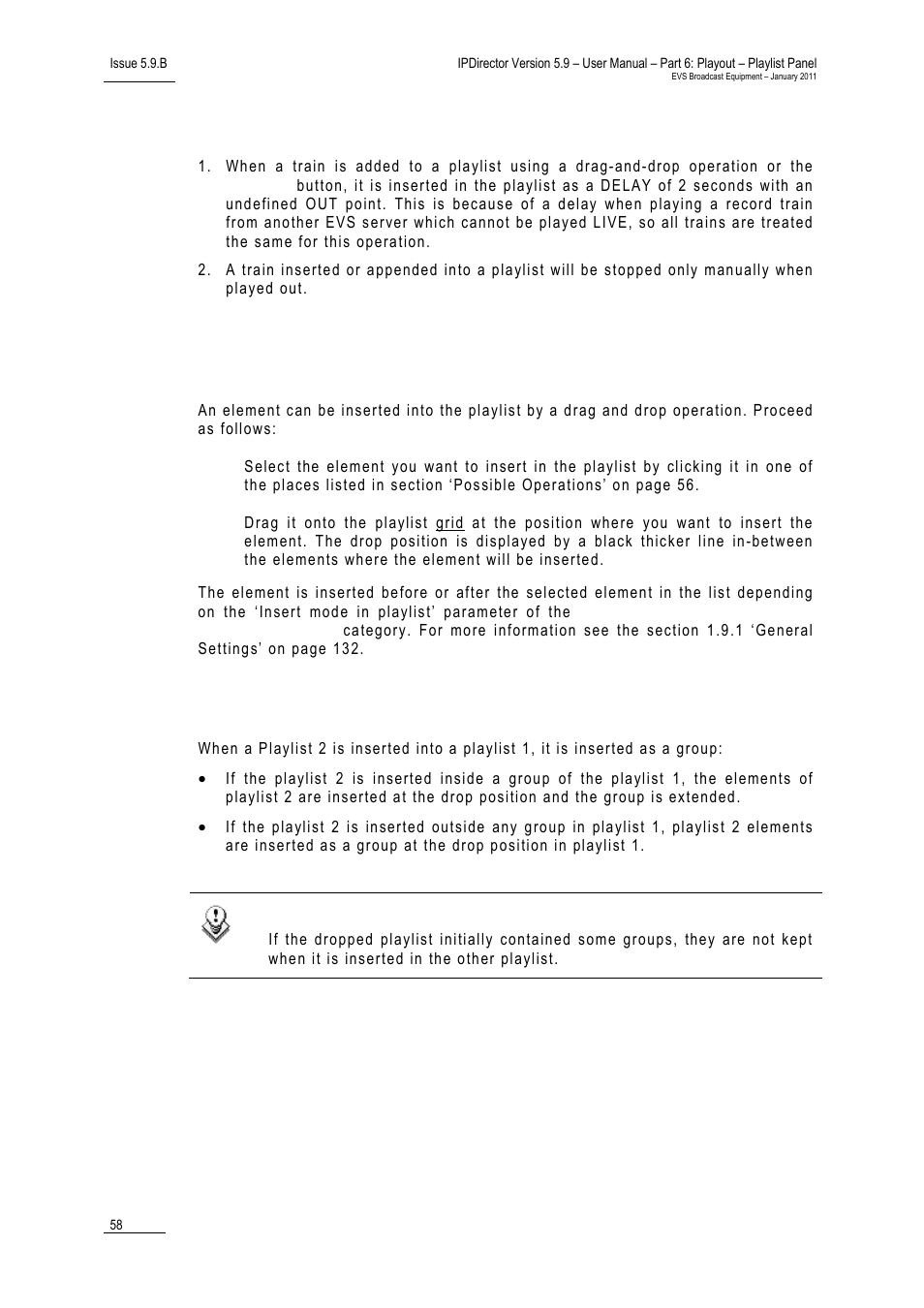 Limitations with inserting or appending a train, Rules when inserting a playlist in another one | EVS IPDirector Version 5.9 - January 2011 Part 6 User’s Manual User Manual | Page 69 / 192