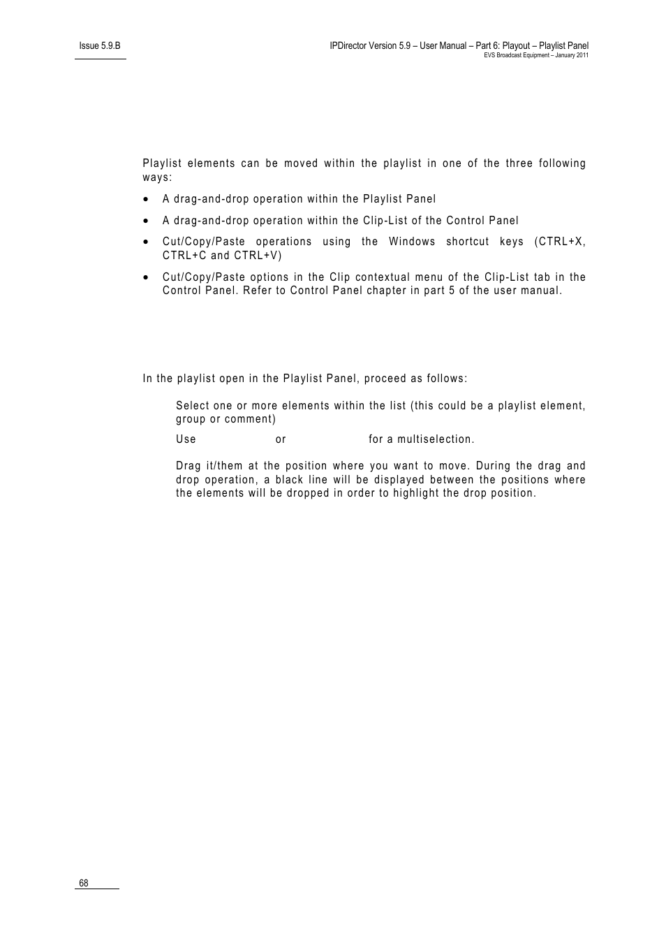 4 moving elements within a playlist, Possible operations, Moving elements within a playlist | EVS IPDirector Version 5.9 - January 2011 Part 6 User’s Manual User Manual | Page 79 / 192