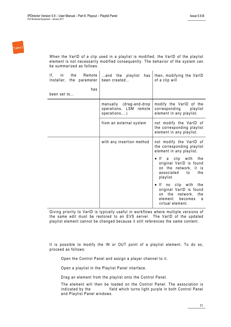 6 modifying a playlist element, Modifying the varid of a clip, How to trim a playlist element | Modifying a playlist element, Odifying a, Laylist, Lement | EVS IPDirector Version 5.9 - January 2011 Part 6 User’s Manual User Manual | Page 82 / 192