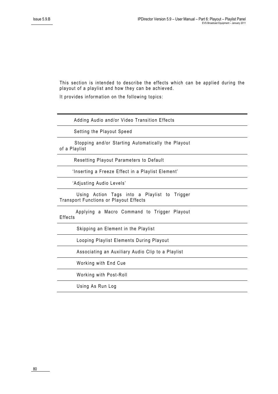 7 playout effects and parameters, 1 overview of the section, Playout effects and parameters | Overview of the section, 7 ‘playout effects and parameters, Verview of the, Ection | EVS IPDirector Version 5.9 - January 2011 Part 6 User’s Manual User Manual | Page 91 / 192