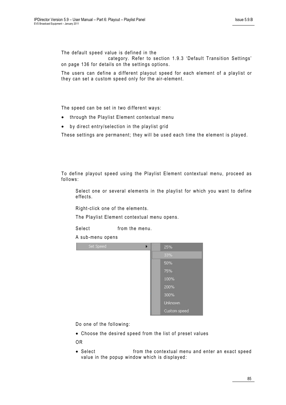 3 setting the playout speed, Setting the playout speed of some elements, Setting the playout speed | 3 ‘ setting the playout speed, Etting the, Layout, Peed | EVS IPDirector Version 5.9 - January 2011 Part 6 User’s Manual User Manual | Page 96 / 192