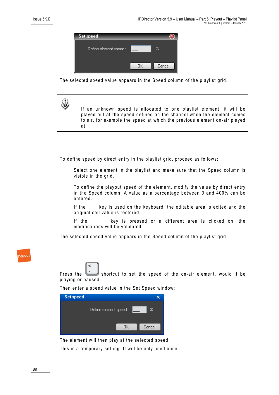 Setting a custom speed for the on-air element | EVS IPDirector Version 5.9 - January 2011 Part 6 User’s Manual User Manual | Page 97 / 192