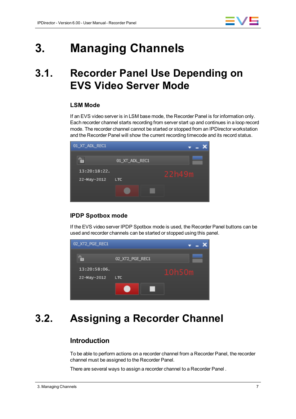 Managing channels, Assigning a recorder channel | EVS IPDirector Version 6.2 - June 2013 RECORDER PANEL User Manual User Manual | Page 15 / 24